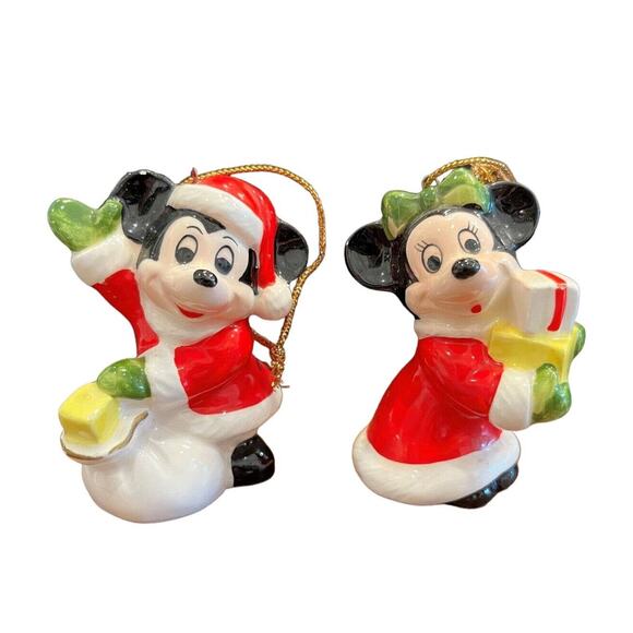 Vintage Schmid Japan Disney Ceramic Christmas Ornament Mickey Minnie Mouse - Picture 2 of 5